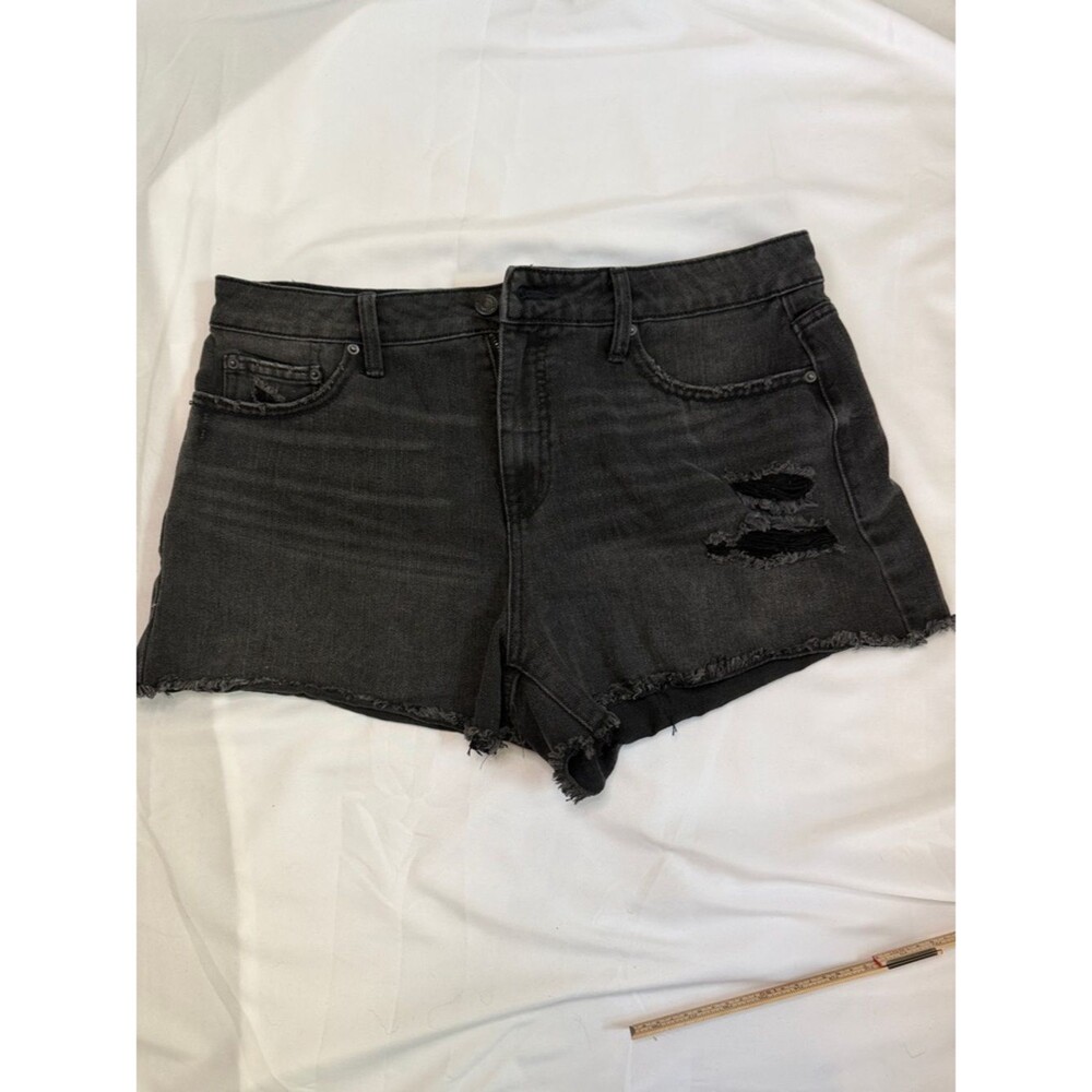 Time and True Black Distressed Denim Shorts